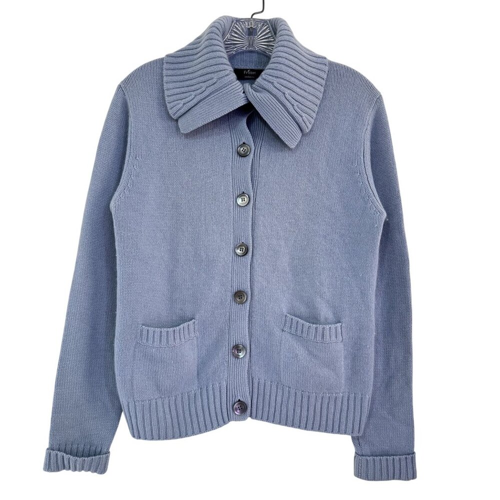 Frisson Cashmere‎ Blue Knit Cardigan Sweater Womens Blue Collared Button Front M
